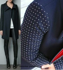 RARE ZARA COAT NAVY BLUE STUDDED APPLIQUE SLEEVE WINTER BLAZER JACKET - XS
