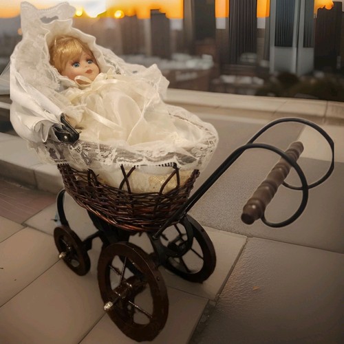 Antique wicker baby doll - baby, pram