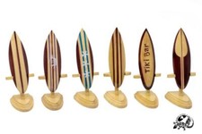 SURFBOARD WOODEN MINI MODEL ON STAND NEW SMALL GIFT SURF CAMPER VAN / SU012RETRO