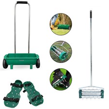 Garden Lawn Roller Aerator/Spiker Shoe & Soil Seed Grit Fertiliser Feed Spreader