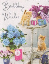 OPEN FEMALE MALE HAPPY BIRTHDAY GREETING CARD 7.5"X5.5" GINGER KITTENS