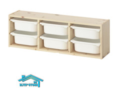 TROFAST Wall Storage Unit light white stained pine/white, 93x21x30cm with boxes