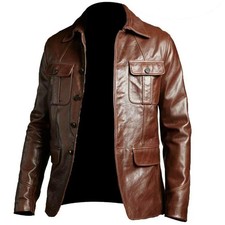 MENS REAL LEATHER BLAZER BROWN