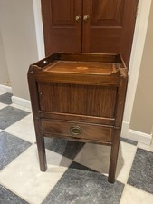 George III Commode Bedside Chest Tambour Front & Inlaid Top Solid Mahogany