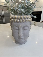 Extra Large Grey Buddha Head Planter With Gold Embellishment Stunning