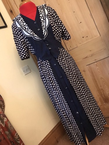 Vintage 80s dress navy spot - dress, 12