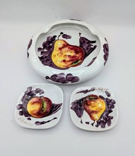 Hand Painted Italian Pottery Fruit Design Bowl & Plates Set Signed PV Italy