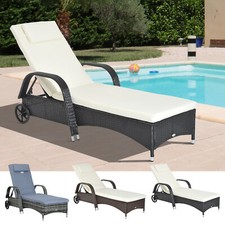 Adjustable Rattan Sun Lounger Outdoor Recliner Chair w/ Cushion Garden Pool
