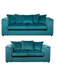 Teal Plush Velvet Sofa Corner / 3 2 / Seater /  Footstool Swivel   Chair