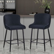 2x Velvet Black Bar Stools Diamond Seat Metal Legs Kitchen Pub Chairs Stools