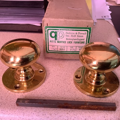 Solid brass door knobs - brass, pair