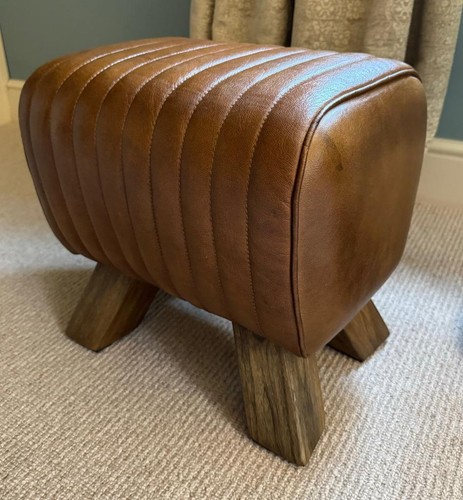 Brown leather stool - leather, /