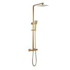 Square Brushed Brass Thermostatic Rigid Riser Shower Kit