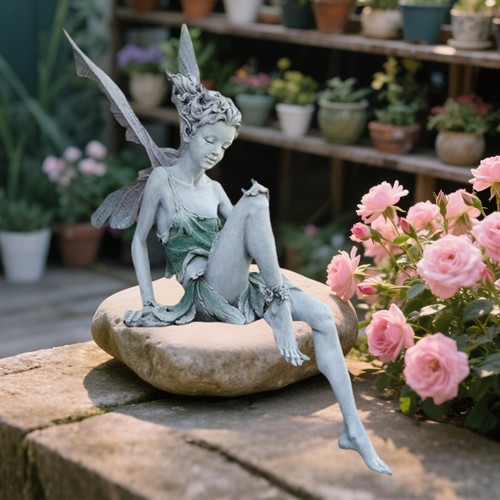 Resin seated fairy statue - seated,