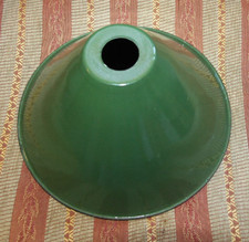 Vintage French GREEN ENAMEL METAL 21 cm COOLIE LIGHT SHADE .CONE .
