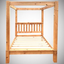 Chunky Slatted Solid Pine Bed Frame 5FT King Size FOUR POSTER with Low Foot End