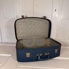 Vintage Navy Blue Hard Shell Suitcase Retro Luggage with Fabric Lining  Locks