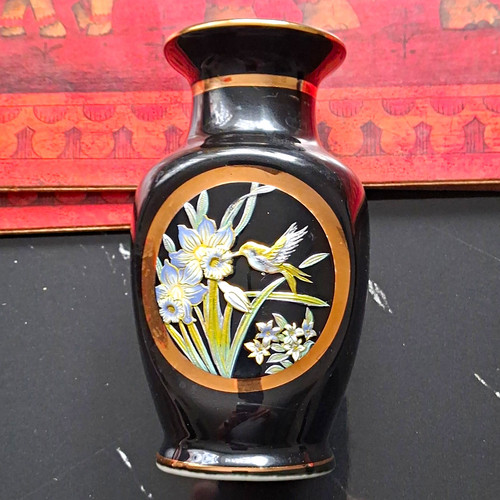 Chokin black ceramic vase - vase, gold