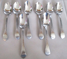 8 Wallace Colonial Hammered 7" Oval Soup Spoons 18/8 Stainless Flatware Set of 8