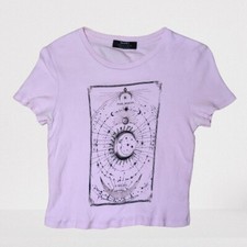 bershka lilac womens tarrot the moon cropped tight fit t-shirt alternative witch