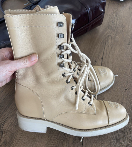 Chanel beige leather mid calf - chanel,