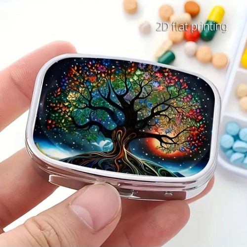 Metal pill trinket box - box, tree