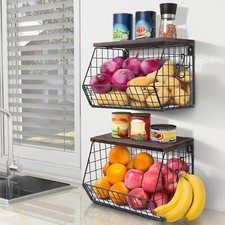 Wood Metal Wire Storage Basket