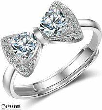 Adjustable 925 Sterling Silver Filled Bow Knot Engagement Open Finger Rings