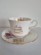Royal Stafford Ruby Wedding Anniversary Tea Cup and Saucer Bone China Gold Trim 
