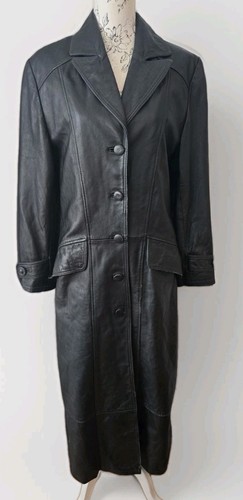 Long black leather trench coat - long,