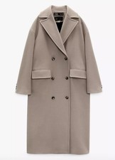 Zara Manteco Wool Double Breasted Oversized Maxi Coat Taupe SizeS ( S/L) NEW