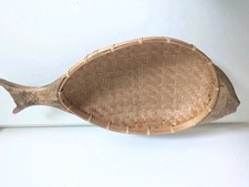 Small Fish Bread Serving Basket wall hanging Woven Wicker Vintage deco Boho