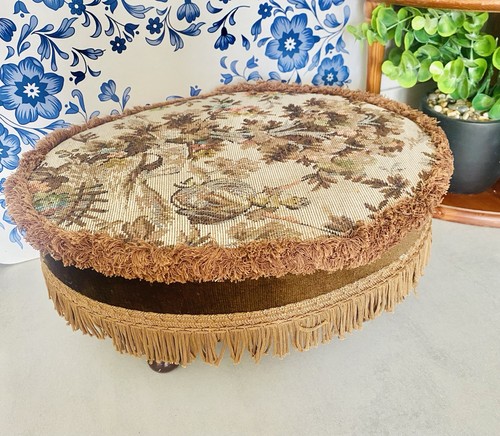 Vintage oval tapestry - vintage, brown