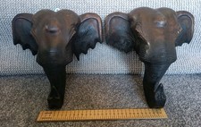 2x Hand Carved Wooden Elephant