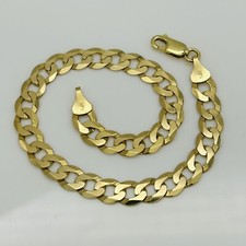 9ct Solid Yellow Gold 7mm Curb Chain Men&Women Heavy Bracelet 7.5 Inch