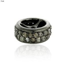 0.43ct Diamond Rondelle Oxidized Wheel Spacer Finding 925 Sterling Silver