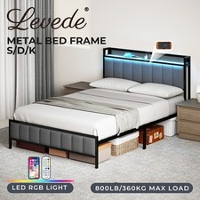 Levede Led Ottoman Bed Frame with Storage Upholstered Single Double King USB