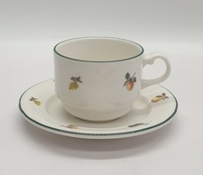 Royal Vale Richard Ginori Style Fruit Design Green Rim Coffee Cup & Saucer