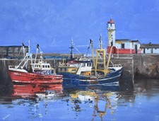 Richard Blowey Original Oil Painting Of Boats At Newlyn Cornwall Cornish Art
