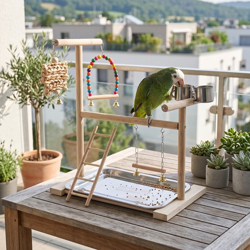 Wooden parrot play stand - wooden,
