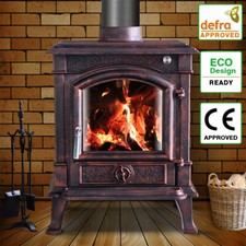 8KW Log Burner Wood Burning Stove Cast Iron Antique Bronze Eco Defra Approved