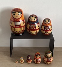 Russian Matryoshka Nesting Dolls Orange Red Wooden Hand Painted Set Of 8