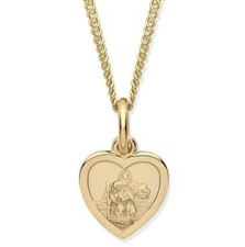 9ct Yellow Gold on Silver St Christopher Heart Pendant Necklace + 18 " Chain