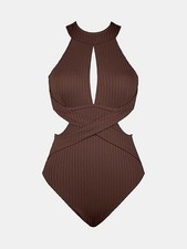 Womens Swimsuit Swimming Costume Monikini Size S 10 No Wires Padded Cutout Sexy