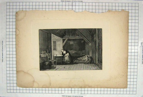 Original old antique print - old,