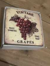 Set Of 4 French Vintage Burgundy Cream Ceramic Tile Coasters Wine Regions Rare