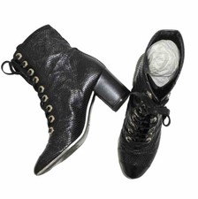 Chanel Boots UK4  37.5  24cm Chanel lace up Boots leather  vintage Rare!