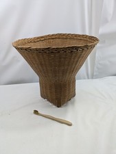 Vintage Woven Wicker Wastepaper Bin Basket Square Base Wide Round Top 33cm Tall