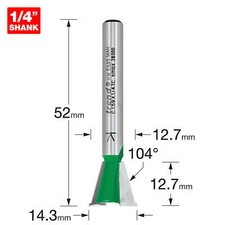 Trend CRAFTPRO Dovetail Jig Router Cutter 14.3mm 12.7mm 1/4"