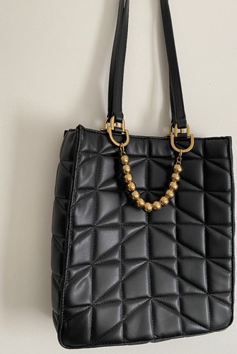 Zara black quilted tote bag - black,
